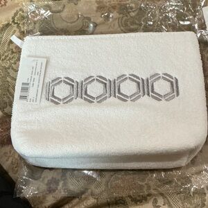 NWT Frette White Pouch with Gray Geometric Design